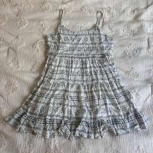 En Creme Blue White Boho Tiered Mini Dress L Sleeveless Babydoll EDF17754WY